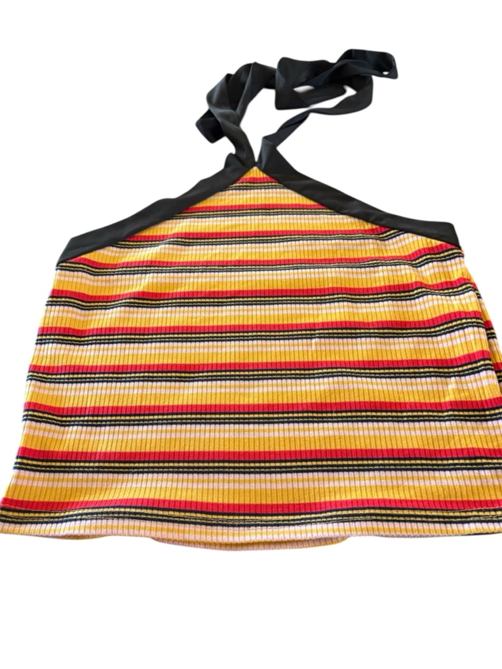 Zaful Yellow Black Red Striped Halter Tank Top